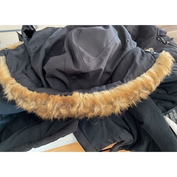 SO13 New York Black Faux Fur Hooded Coat  L - Picture 12 of 14